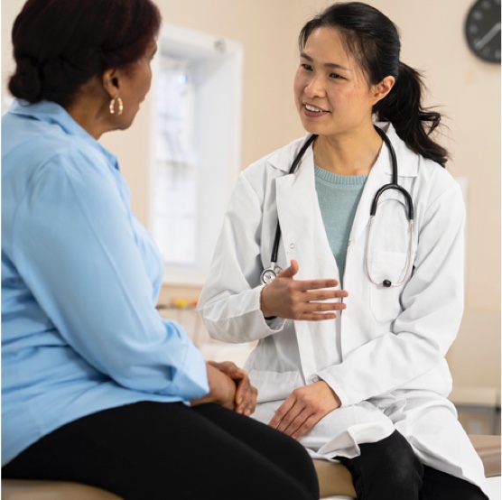 Stock photo of a doctor with her patient.
